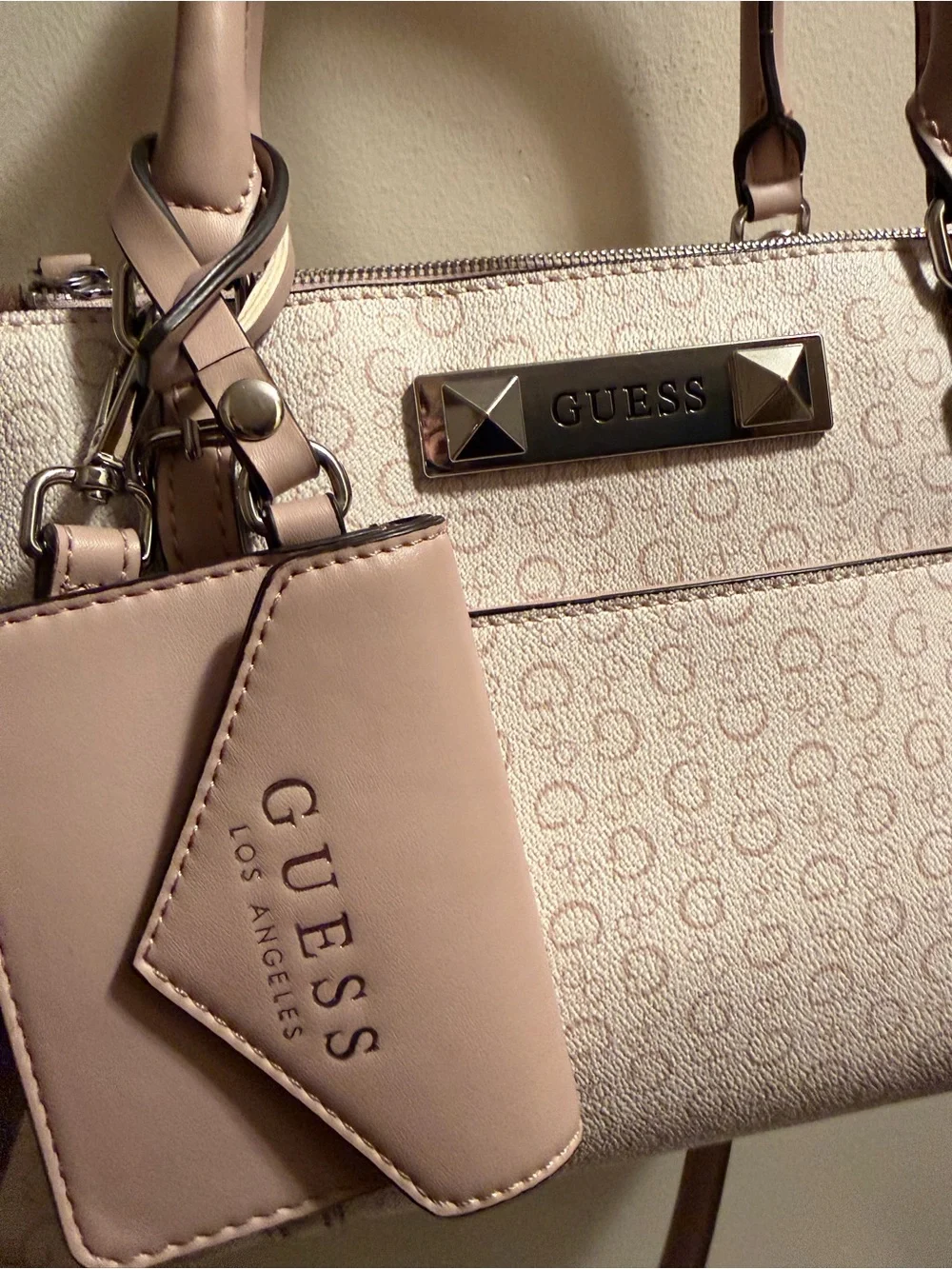 GUESS Pale Pink Logo Satchel with Detachable Strap EUC